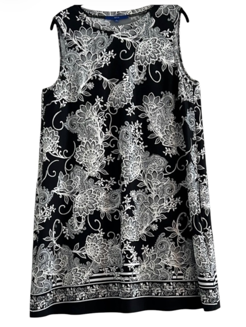 Apt. 9 Black & White Paisley Floral Sleeveless Swing Dress Pockets Size L